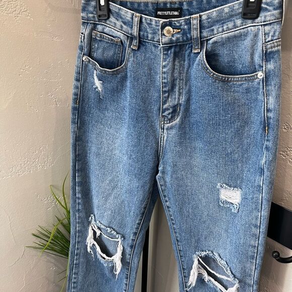 PRETTYLITTLETHING RIPPED LONG LEG STRAIGHT JEANS UK Size 10 US Size 6/28 - Picture 9 of 15